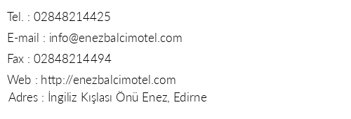 Enez Balc Apart Motel telefon numaralar, faks, e-mail, posta adresi ve iletiim bilgileri